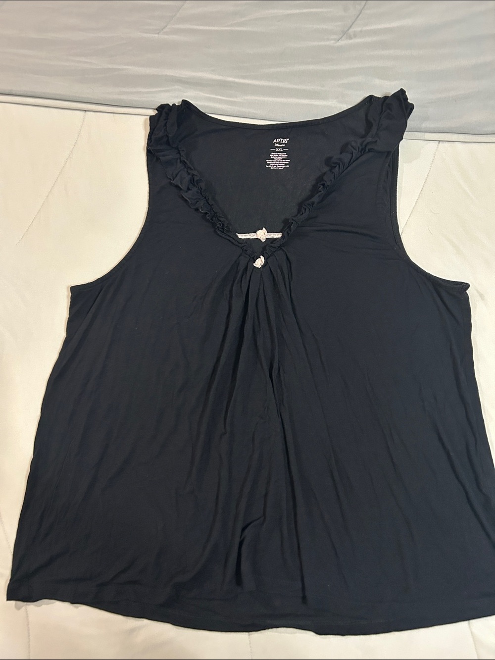 Apt. 9 Black Ruffle V-Neck Tank with Front Tie